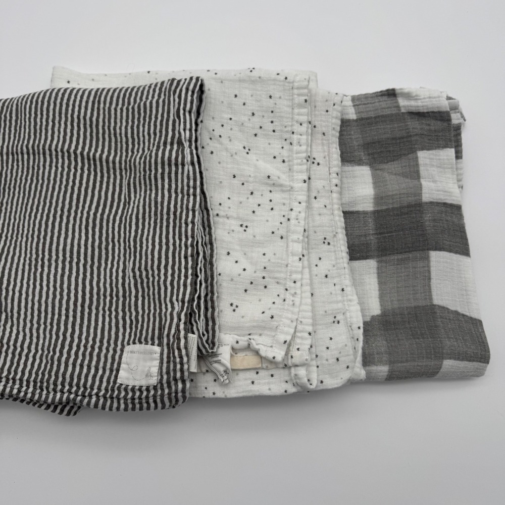 Burt's Bees Baby Organic Cotton Muslin Swaddle Blankets Set of 3 Grey White